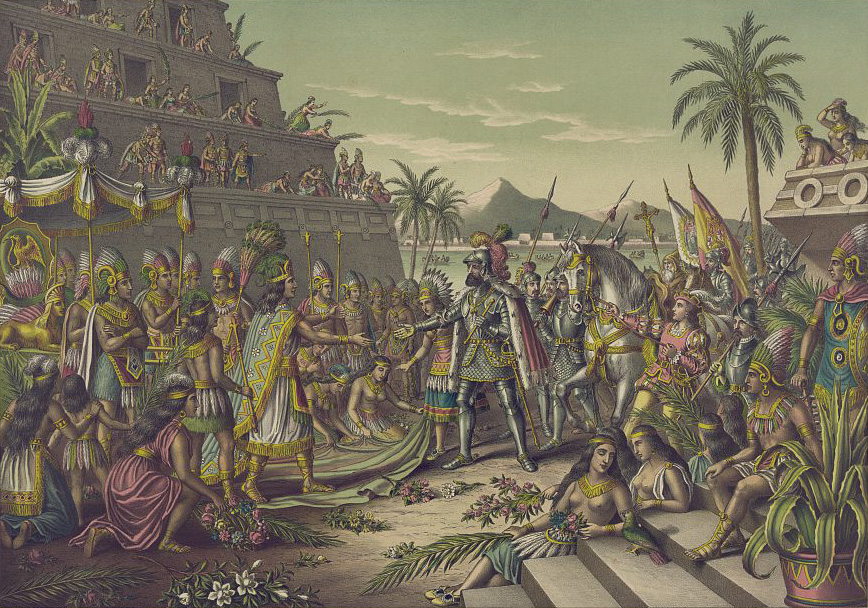 Llegada de Hernán Cortés a la corte de Moctezuma.